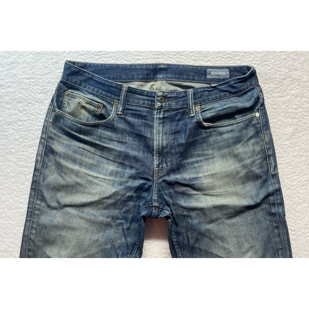 BONOBOS Jeans Mens 36/30 Raw Wash The Blue Jean Straight Leg Distressed *37/29*